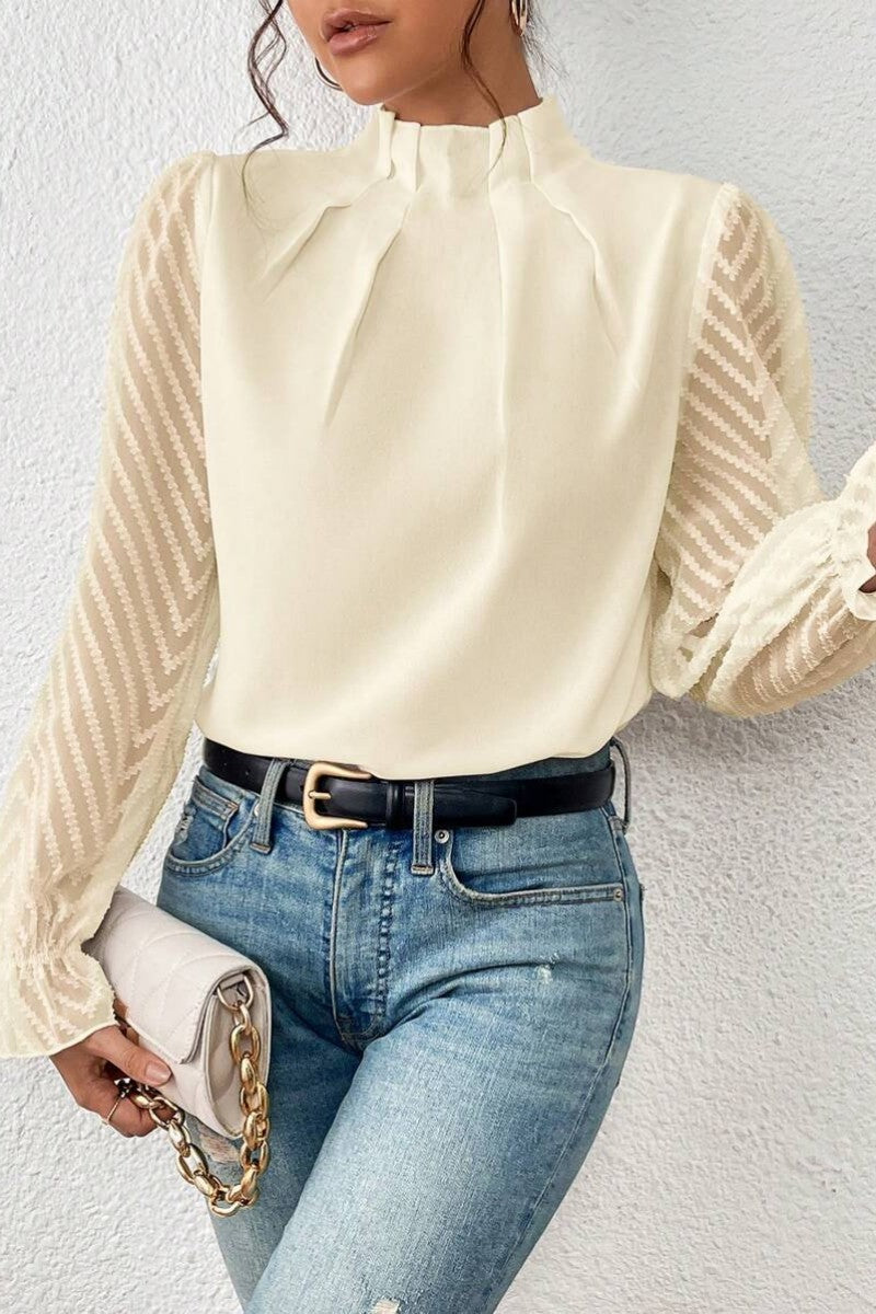 Kaynafashions - Casual Solid Patchwork Flounce Half A Turtleneck Tops