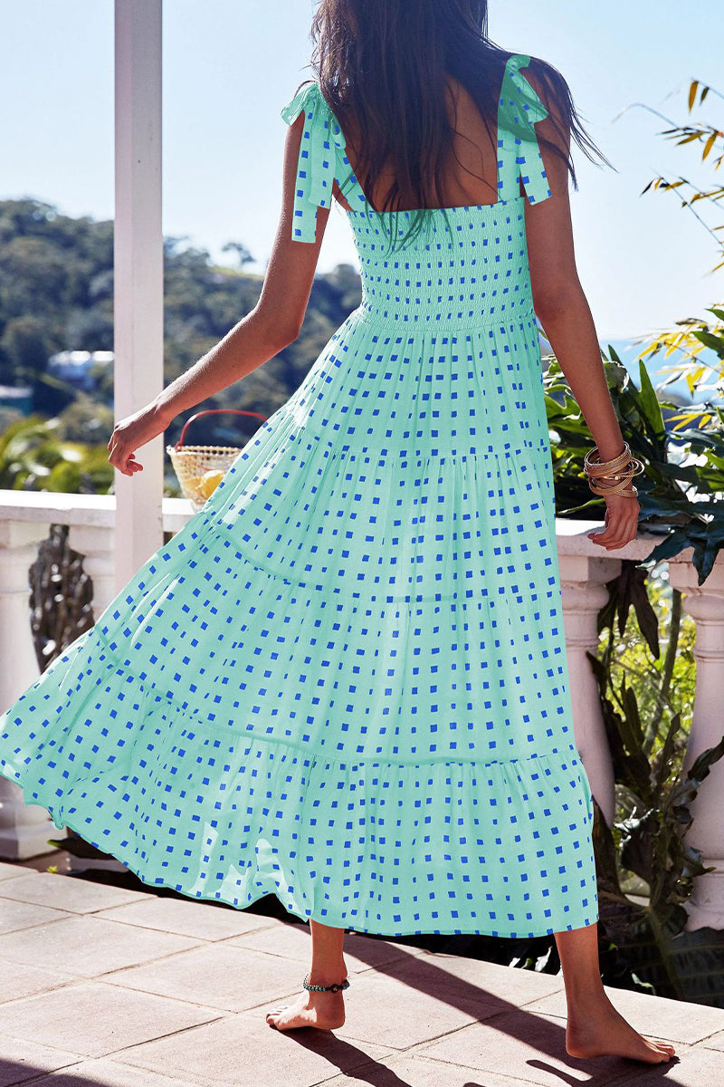 Kaynafashions - Fashion Street Dot Patchwork Spaghetti Strap Printed Dresses(22 Colors)