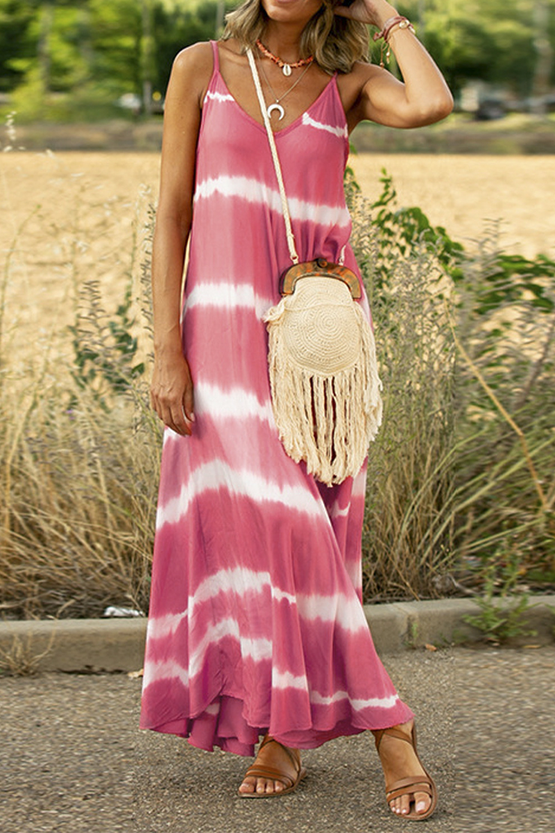 Kaynafashions - Casual Print Patchwork Spaghetti Strap Cake Skirt Dresses(6 colors)