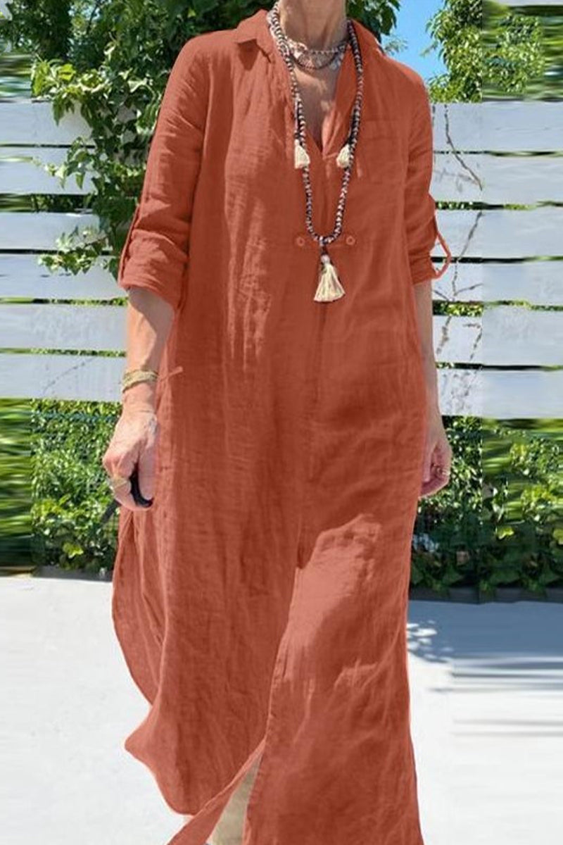 Kaynafashions - Casual Solid Turndown Collar Shirt Dress Dresses