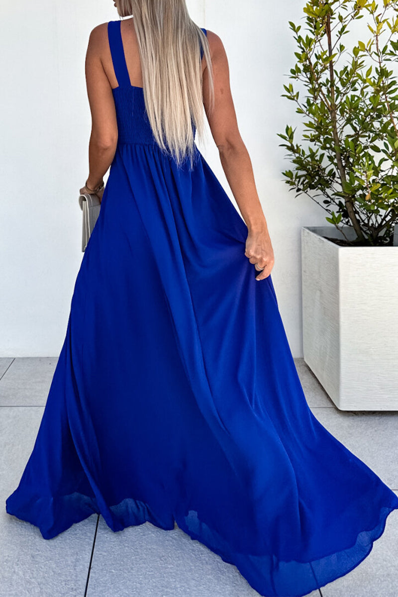 Kaynafashions - Celebrities Elegant Solid Slit Fold V Neck Irregular Dress Dresses