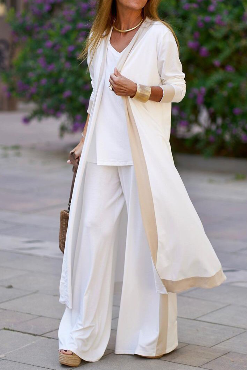 Kaynafashions - Casual Elegant Contrast V Neck Long Sleeve Three Pieces(5 Colors)