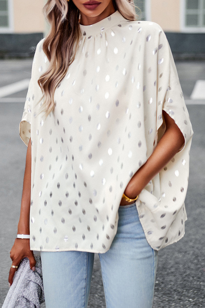 Kaynafashions - British Style Elegant Polka Dot Bandage Mandarin Collar Tops