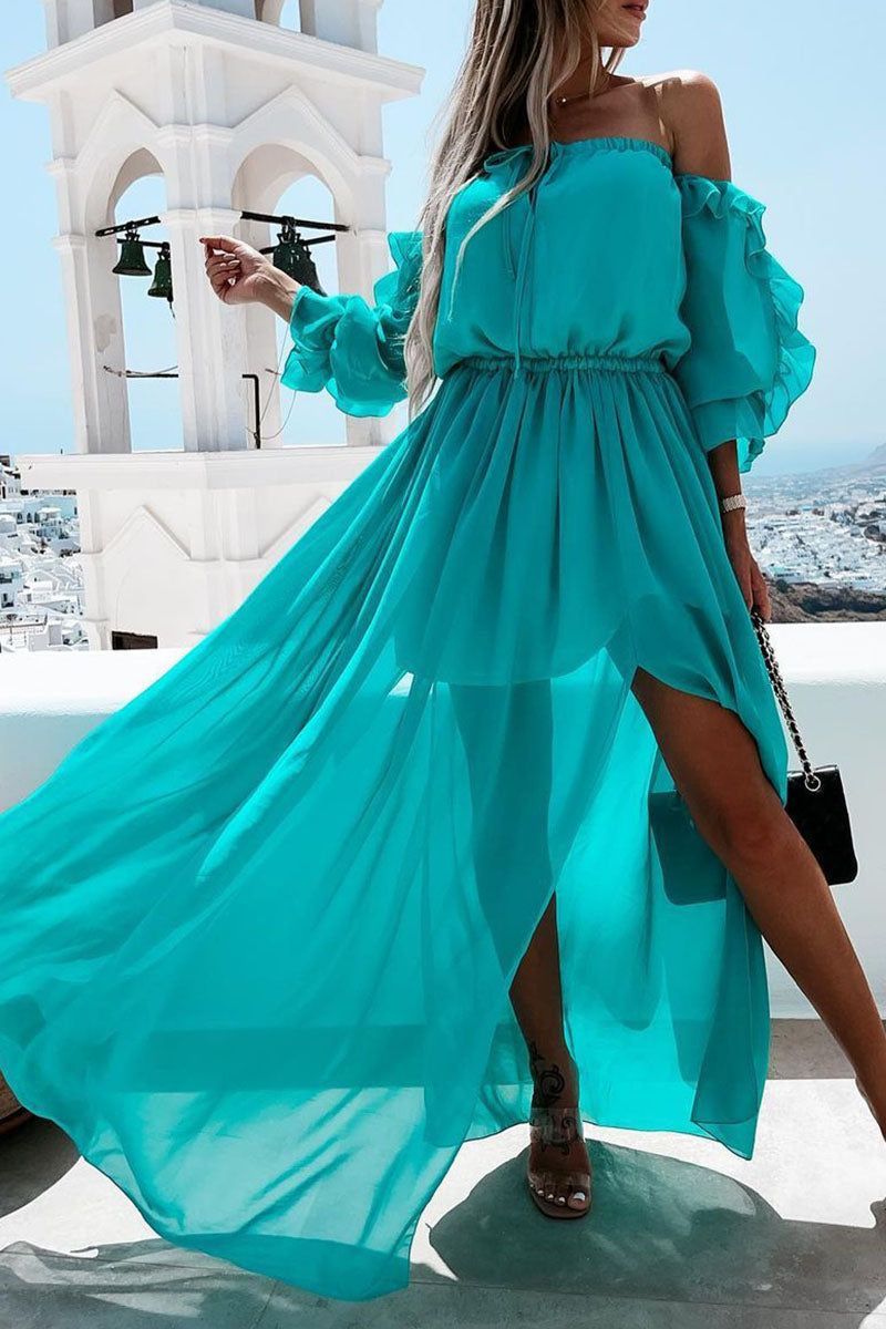 Kaynafashions - Fashion Elegant Solid Patchwork Off the Shoulder Irregular Dresses