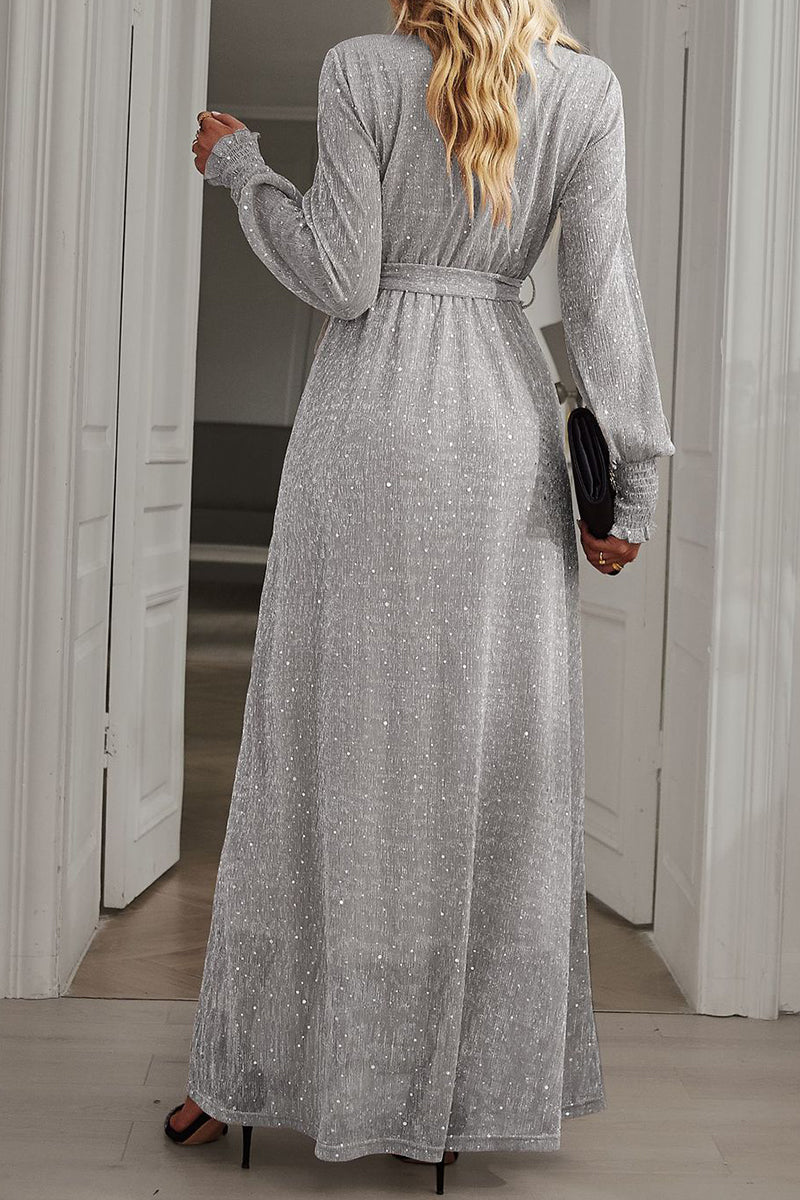 Kaynafashions - Elegant Formal Solid With Belt V Neck A Line Dresses(5 Colors)