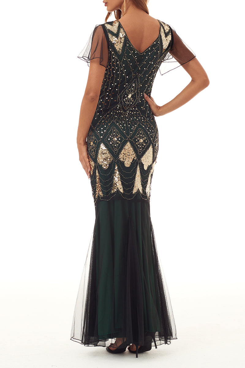 Kaynafashions - Elegant Formal Beading Zipper V Neck Evening Dress Dresses