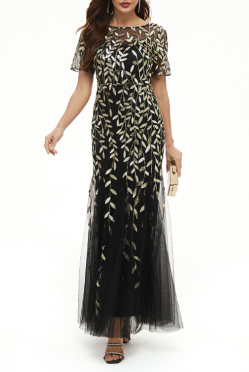 Kaynafashions - Celebrities Elegant Patchwork Sequins O Neck Evening Dress Dresses