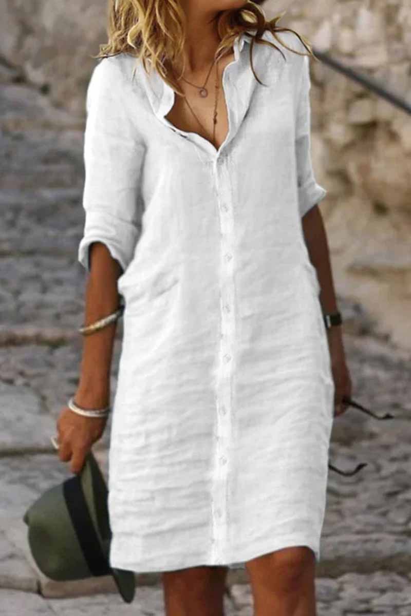 Kaynafashions - Casual Solid Turndown Collar Shirt Dress Dresses(4 Colors)