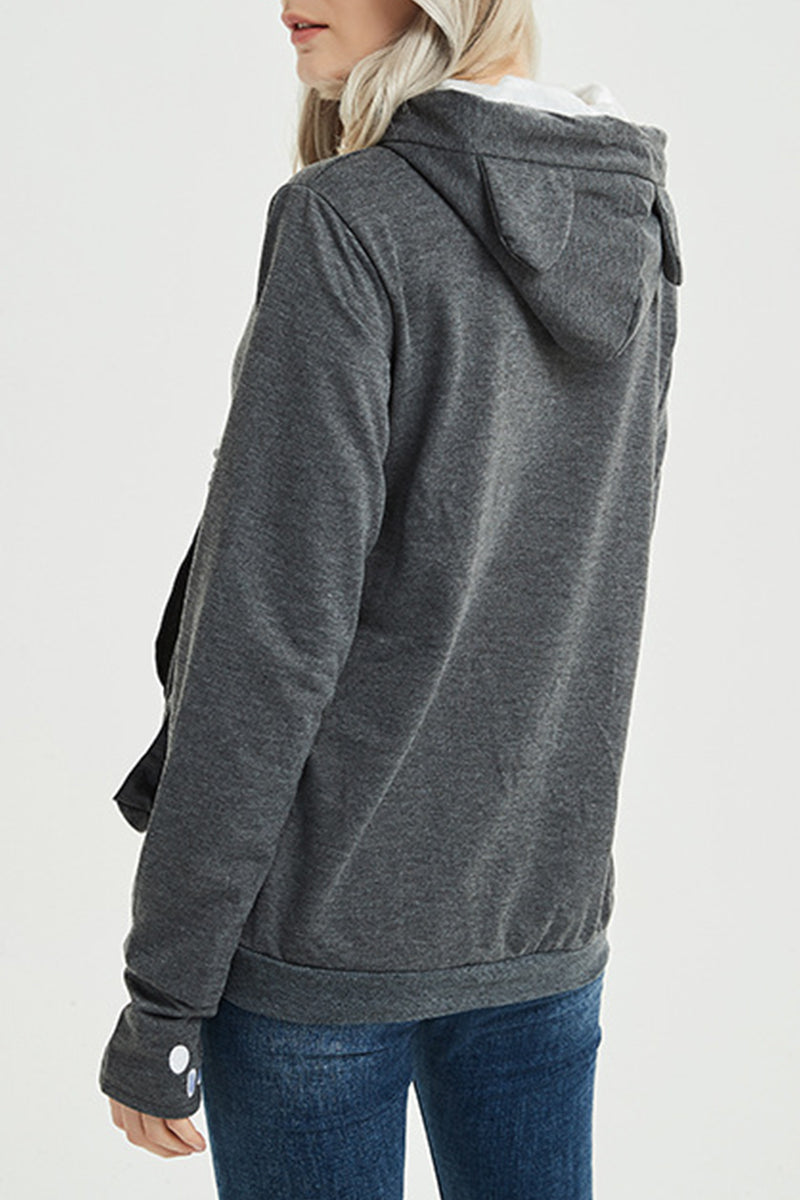 Kaynafashions - Casual Print Pocket Hooded Collar Tops