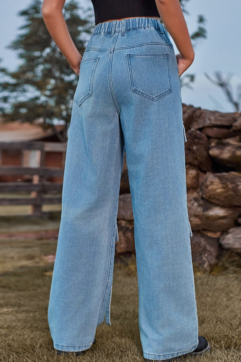 Kaynafashions - Street Solid Pocket Loose Denim Jeans