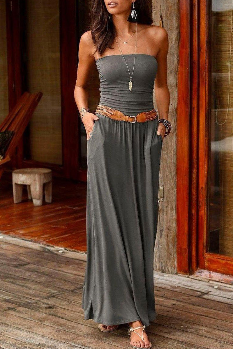 Kaynafashions - Sweet Print Patchwork Strapless Waist Skirt Dresses(7 Colors)