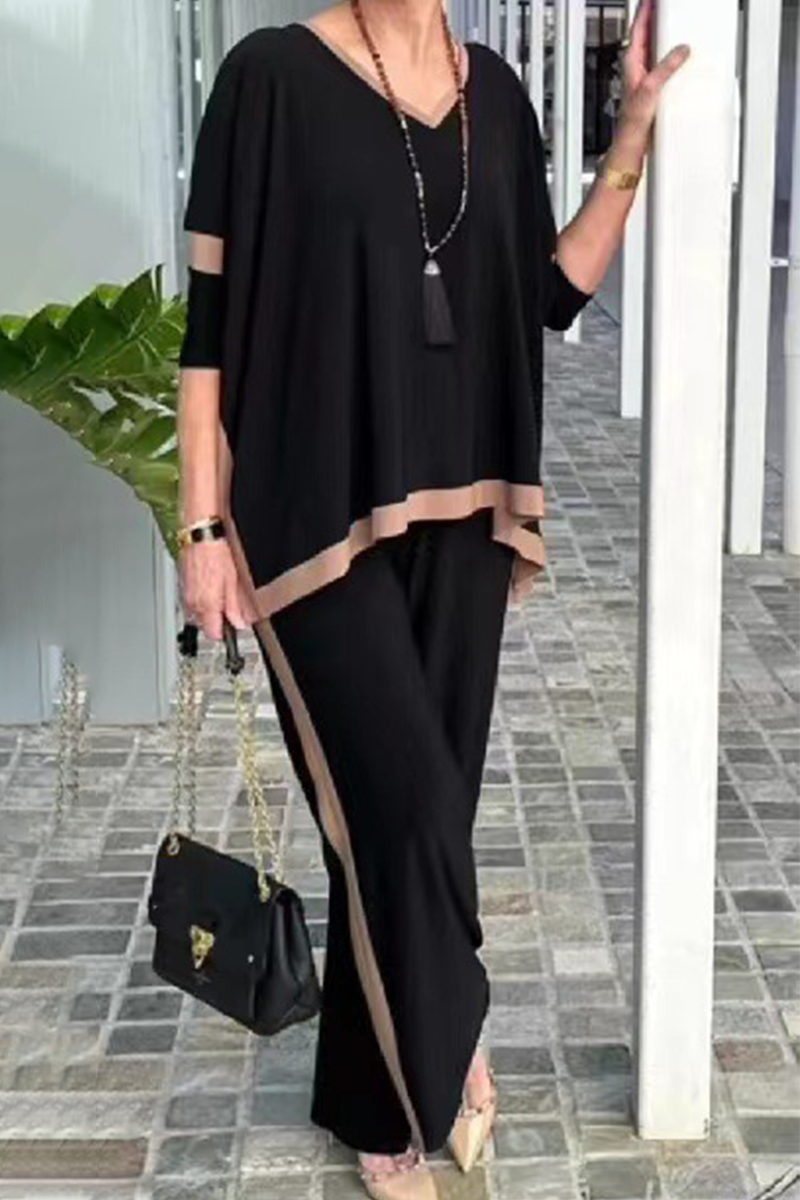 Kaynafashions - Casual Solid Patchwork V Neck Half Sleeve Two Pieces