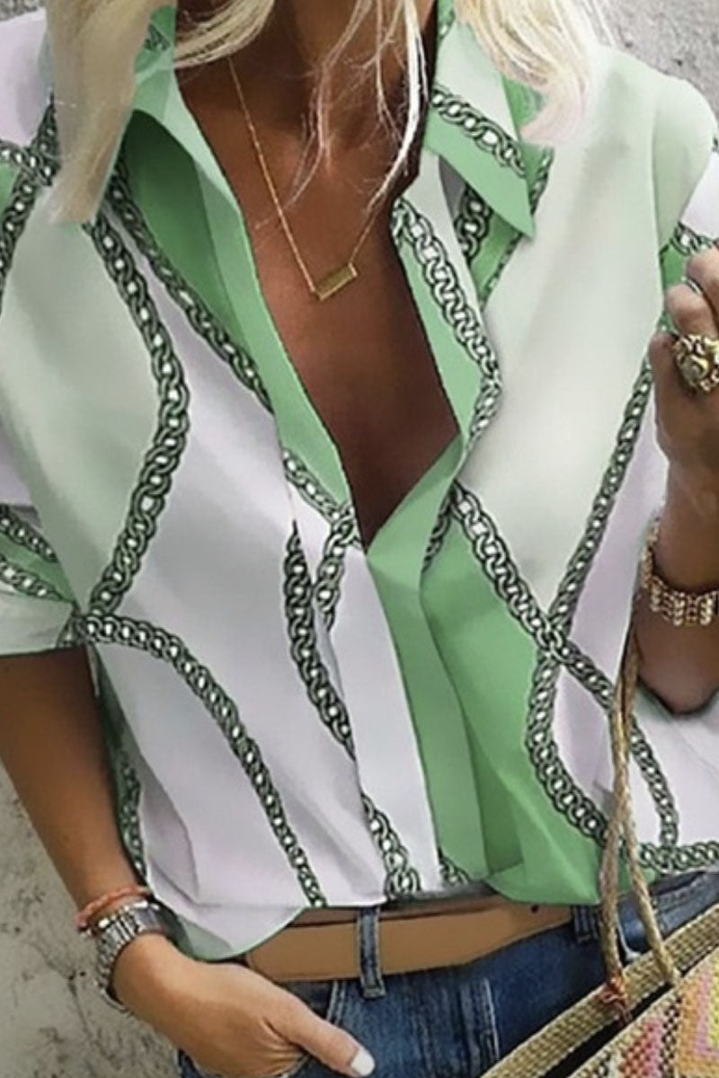 Kaynafashions - Fashion Street Print Turndown Collar Blouses(5 Colors)