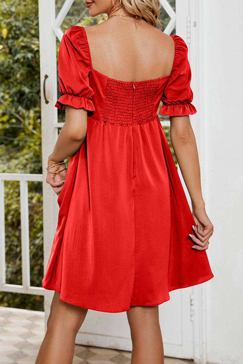 Kaynafashions - Sweet Elegant Solid Fold Square Collar A Line Dresses