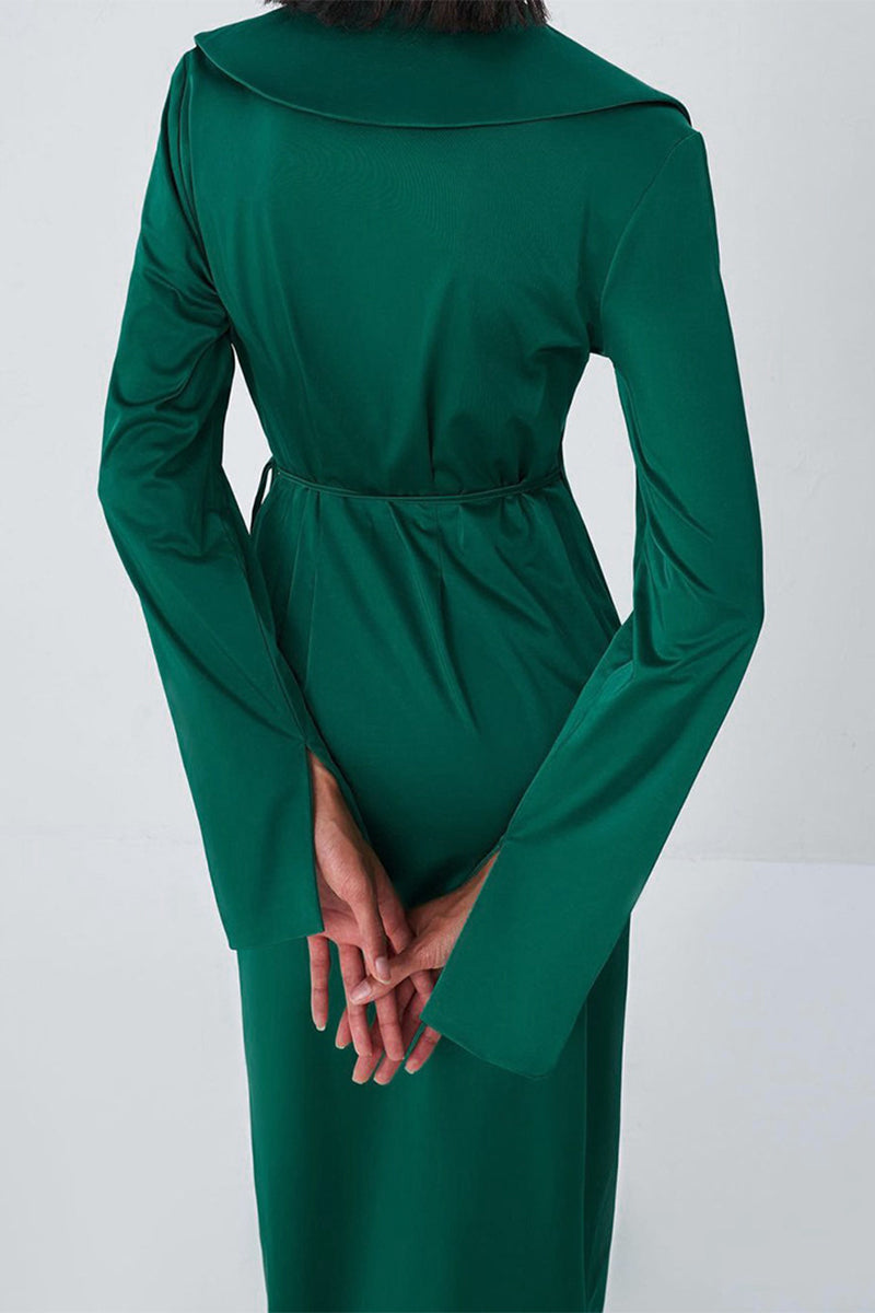 Kaynafashions - Work Elegant Solid Frenulum Solid Color Turn-back Collar A Line Dresses