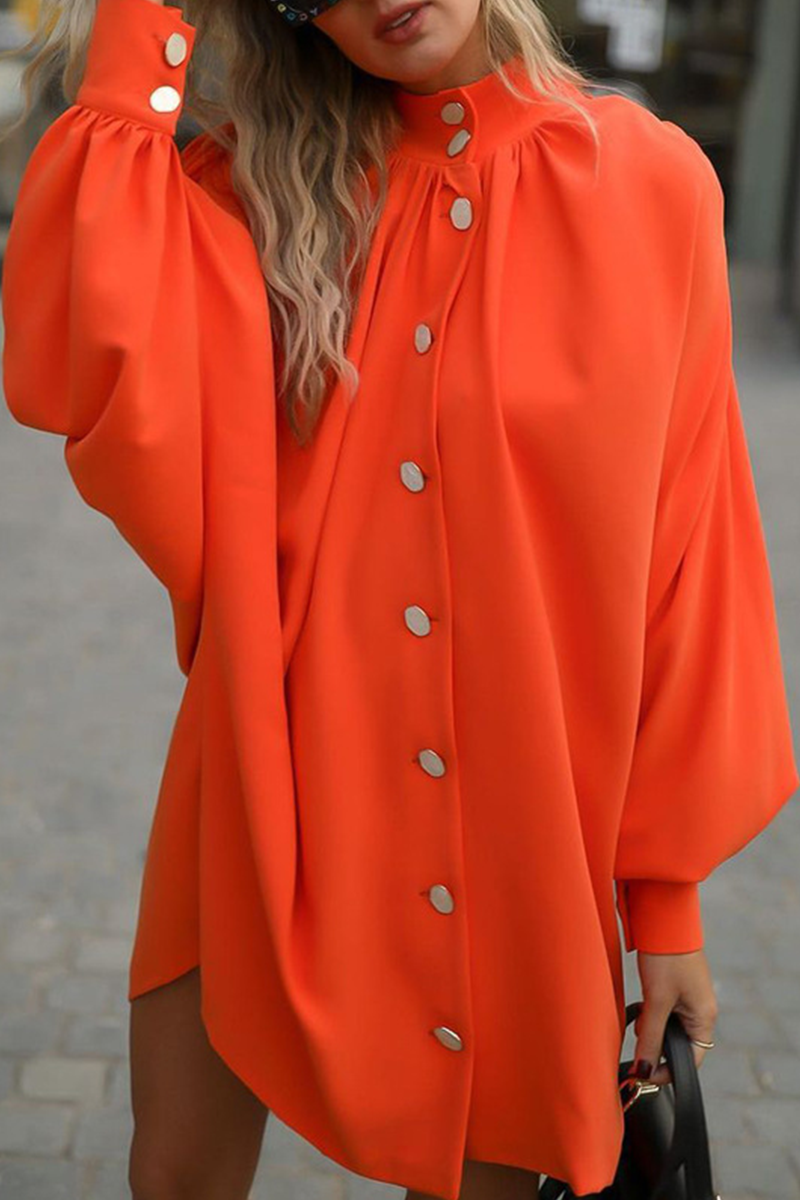 Kaynafashions - Casual Solid Buckle Half A Turtleneck Shirt Dress Dresses(5 colors)