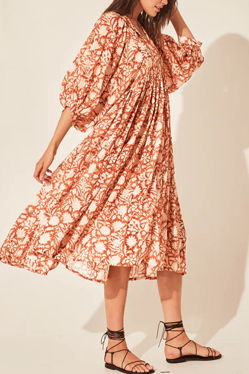 Kaynafashions - College Vacation Floral Patchwork Frenulum Asymmetrical Collar Beach Dress Dresses(6 Colors)