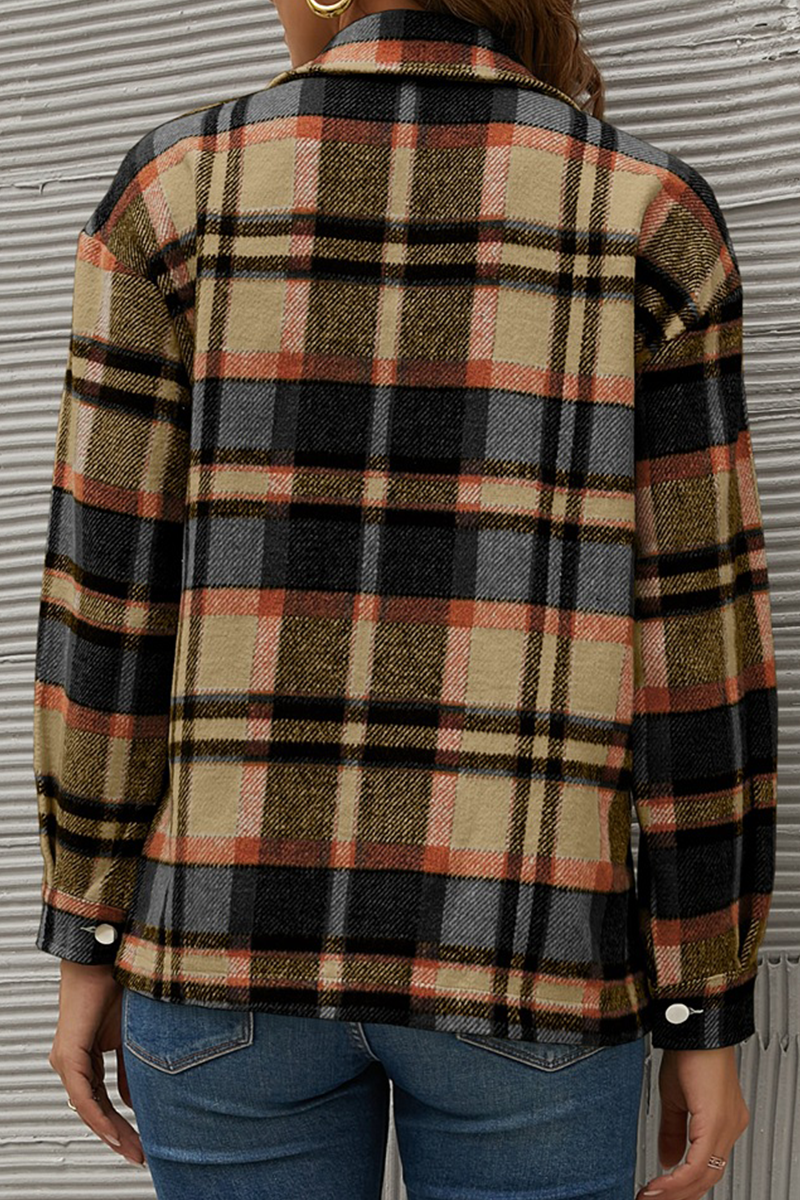 Kaynafashions - Casual Plaid Patchwork Turndown Collar Tops(6 colors)