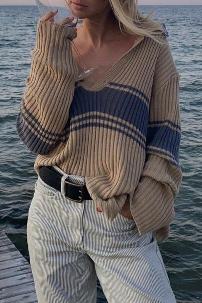 Kaynafashions - Street Color Block Contrast V Neck Tops