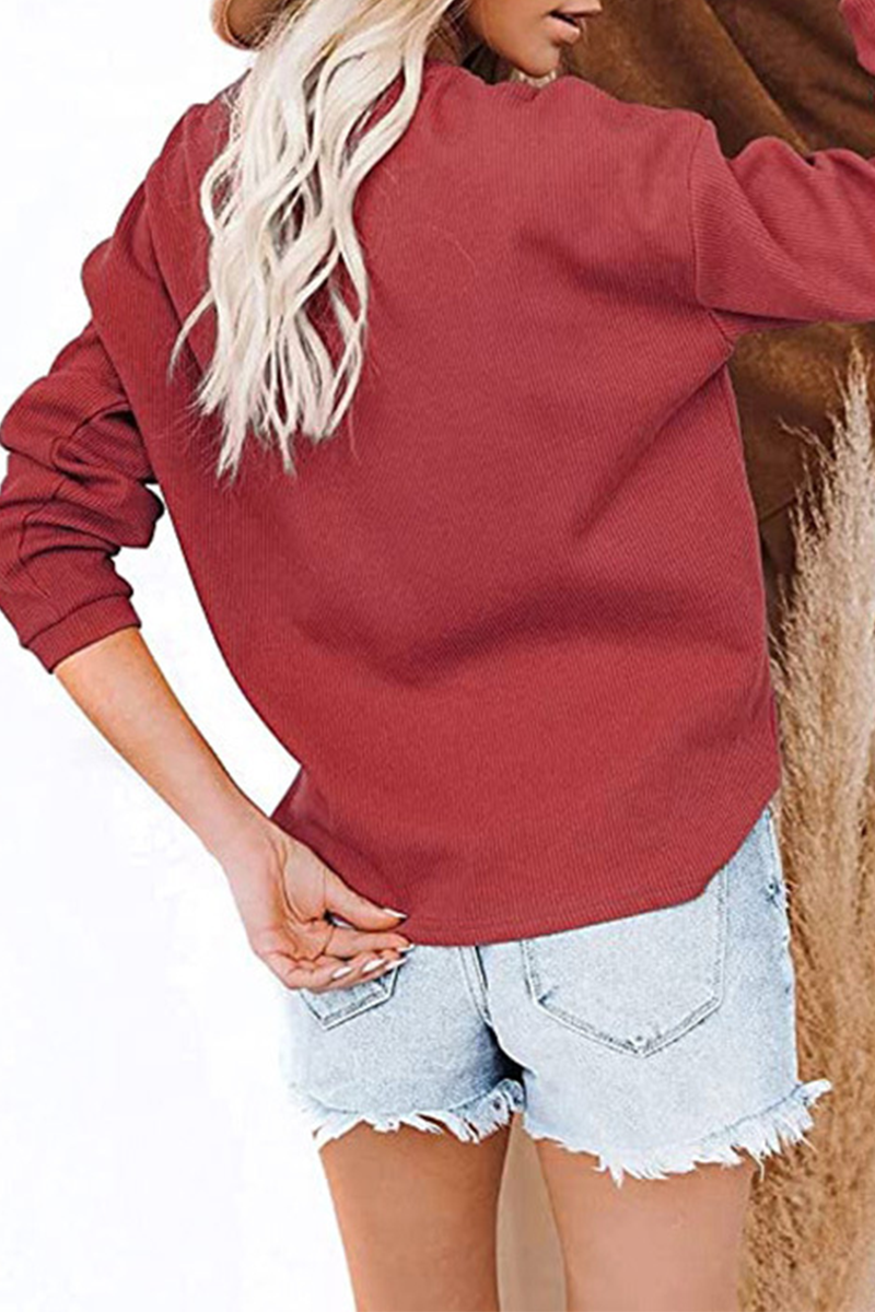 Kaynafashions - Casual Solid Patchwork Buckle O Neck Tops(6 colors)