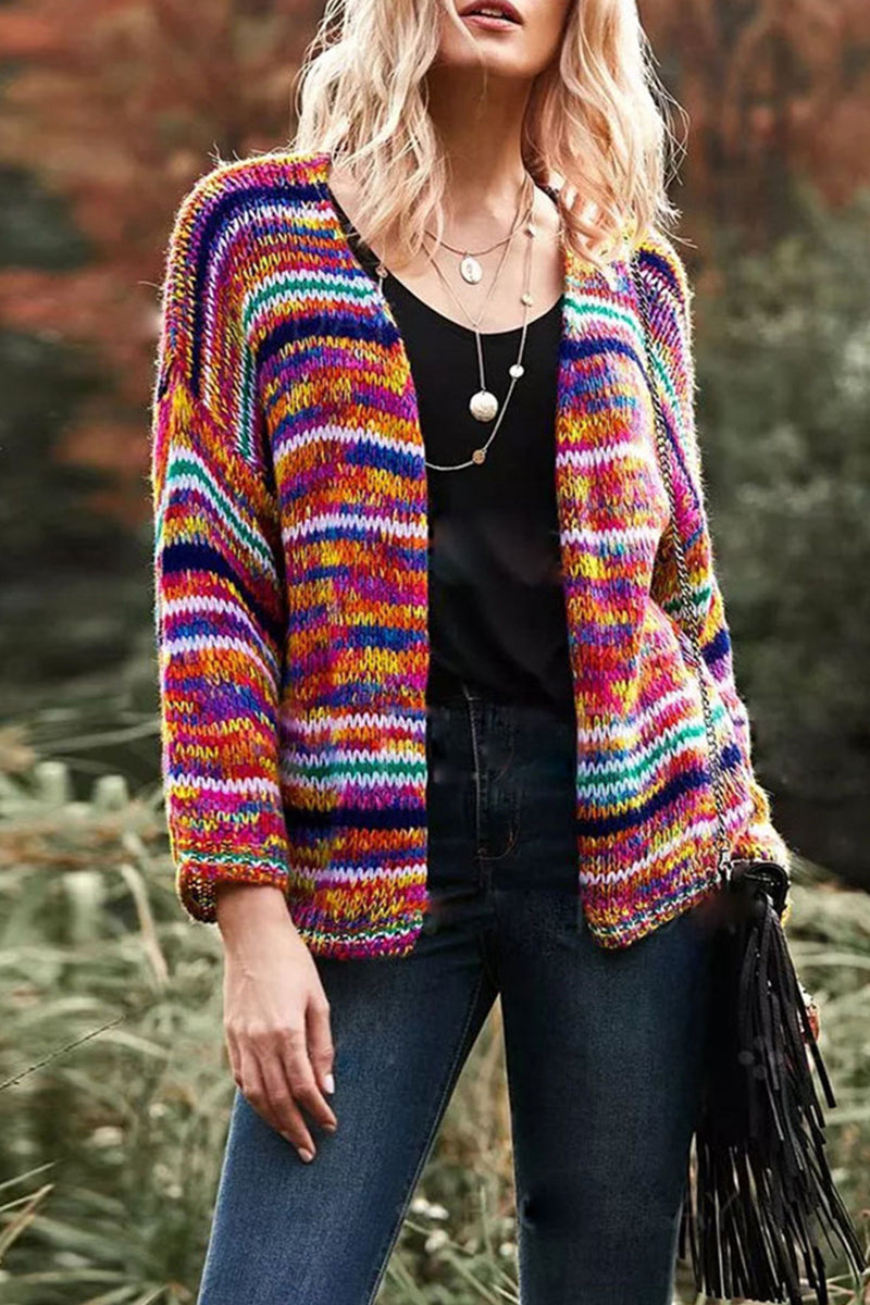 Kaynafashions - Casual Color Block Patchwork Cardigan