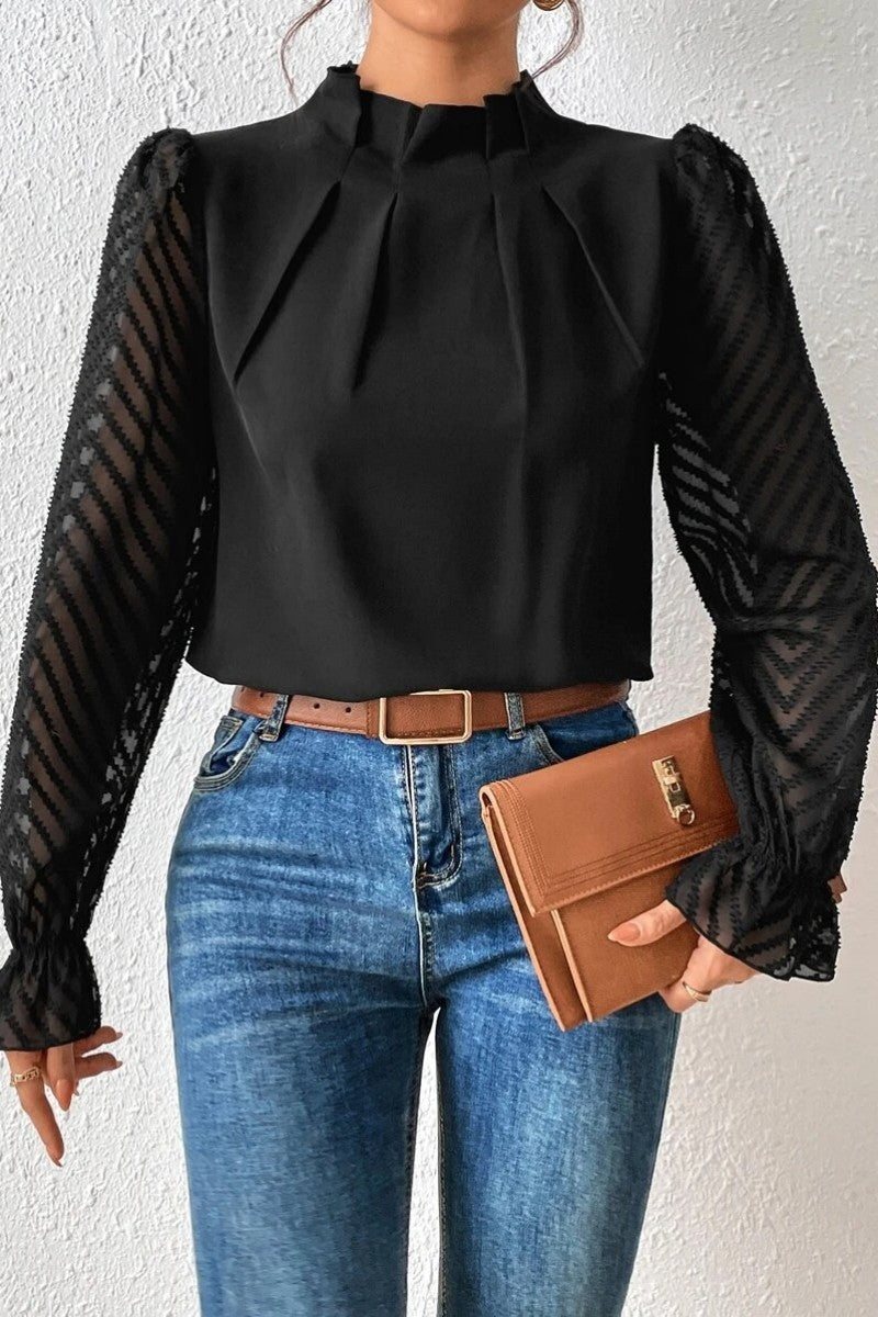 Kaynafashions - Casual Solid Patchwork Flounce Half A Turtleneck Tops