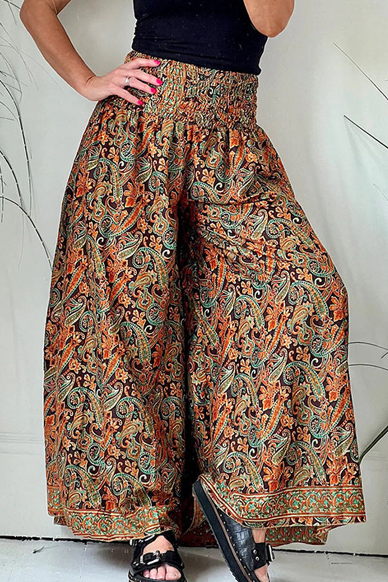 Kaynafashions - College Floral Loose High Waist Wide Leg Full Print Bottoms