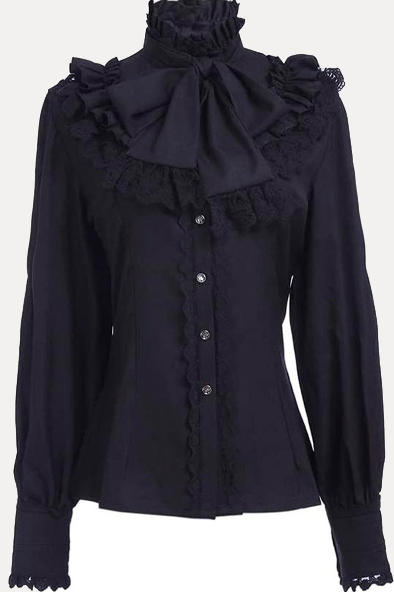 Kaynafashions - British Style Solid Lace With Bow Turtleneck Tops