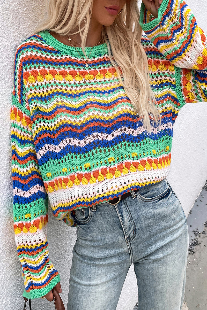 Kaynafashions - Fashion Striped Patchwork O Neck Sweaters(4 colors)