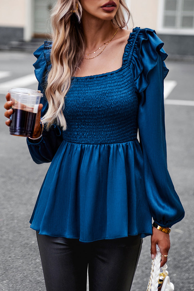 Kaynafashions - Sweet Elegant Solid Fold Stringy Selvedge Square Collar Tops