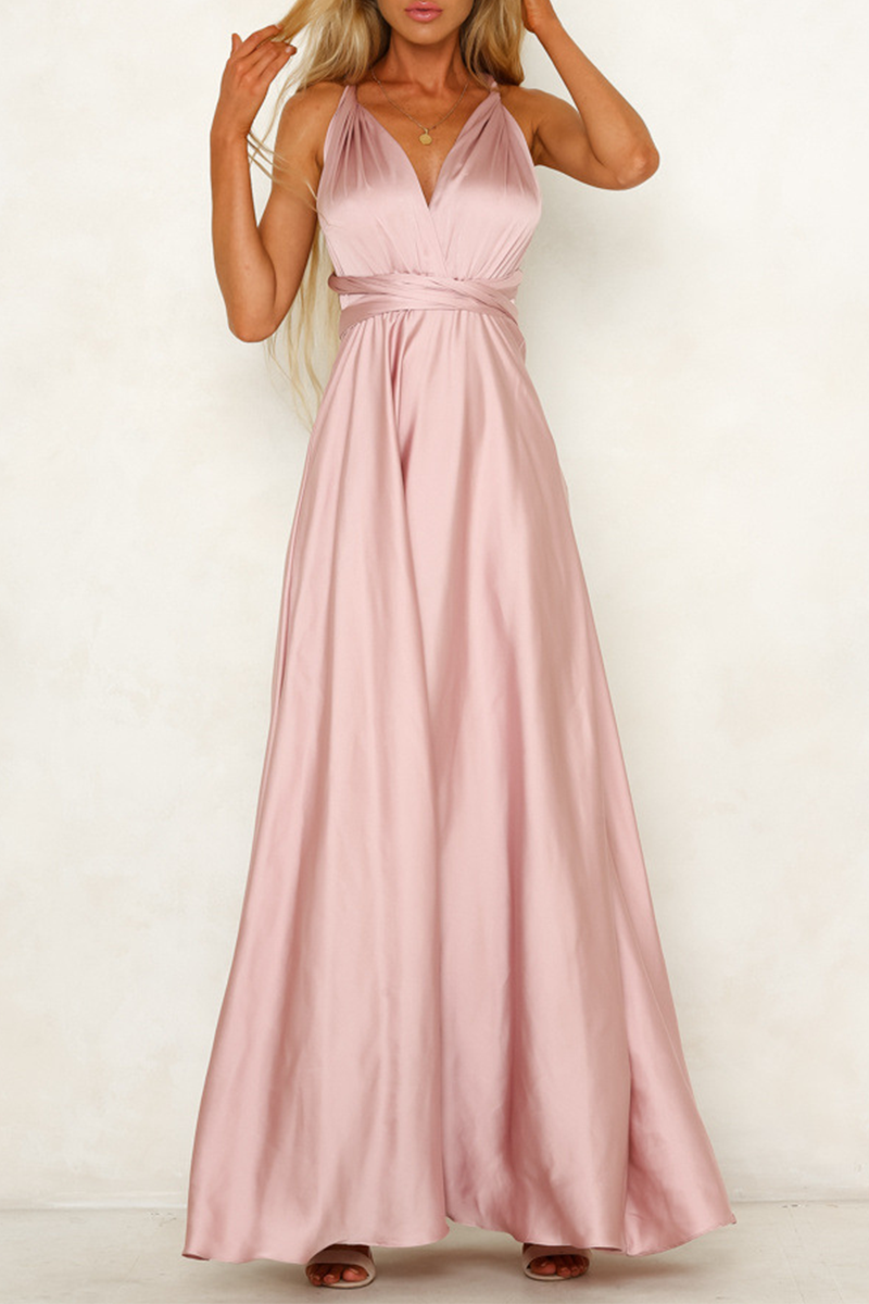 Kaynafashions - Celebrities Elegant Solid Backless Strap Design V Neck Evening Dress Dresses