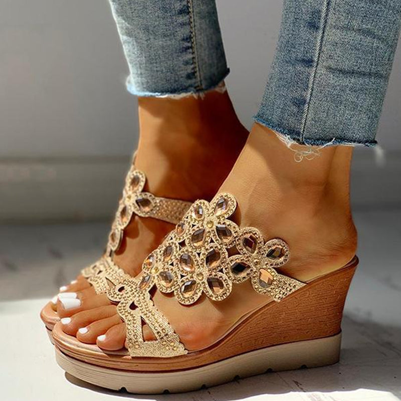 Kaynafashions - Casual Rhinestone Opend Wedges Shoes