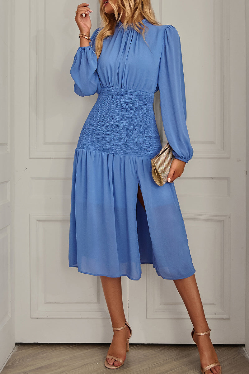 Kaynafashions - Elegant Solid Flounce Half A Turtleneck Waist Skirt Dresses