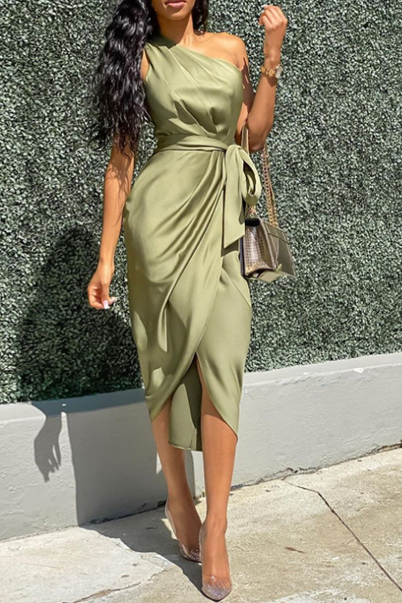 Kaynafashions - Fashion Solid Bandage One Shoulder Irregular Dress Dresses(4 colors)