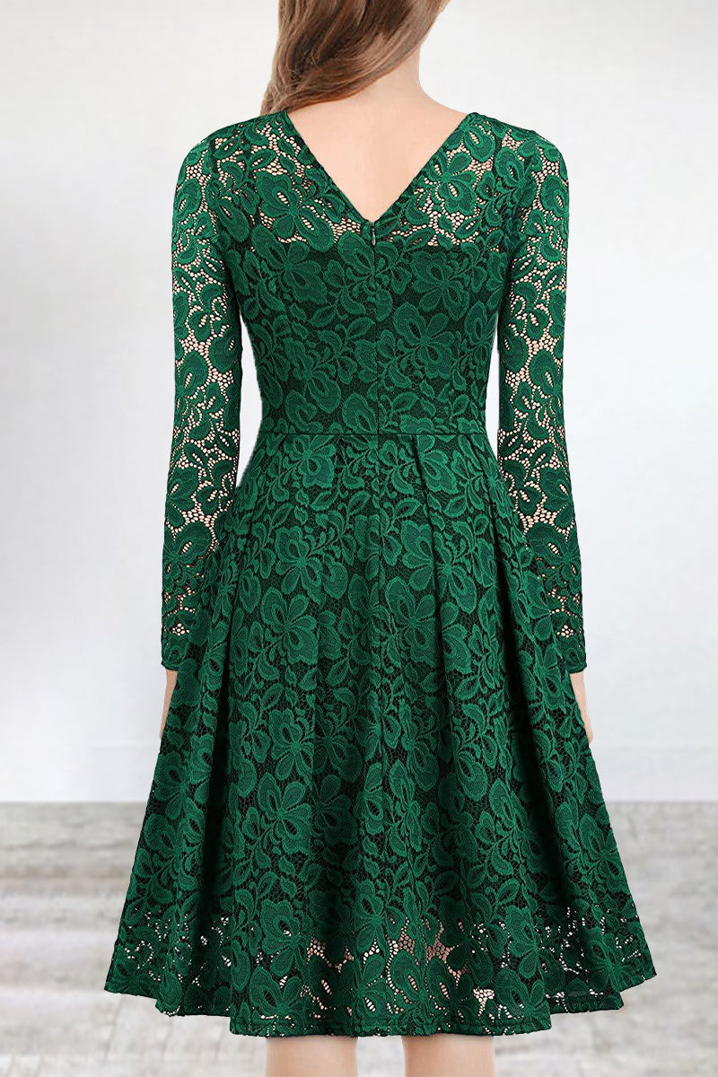 Kaynafashions - Celebrities Elegant Solid Lace V Neck A Line Dresses(5 Colors)