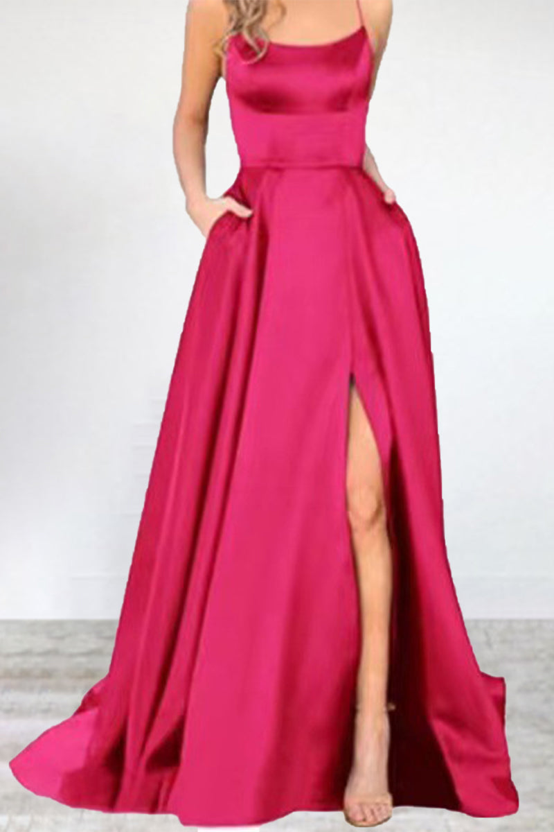 Kaynafashions - Sexy Formal Solid High Opening U Neck Evening Dress Dresses(16 Colors)
