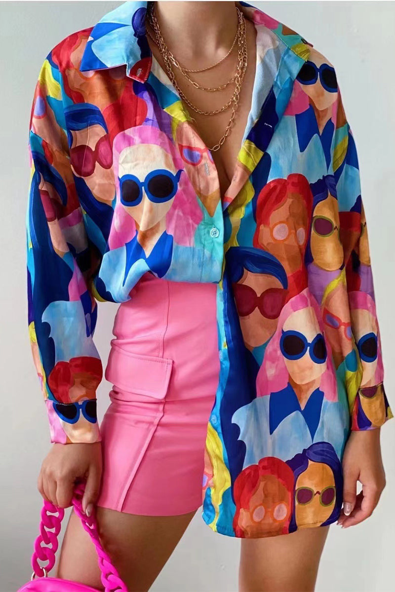 Kaynafashions - Street College Geometric Patchwork Shirt Collar Blouses