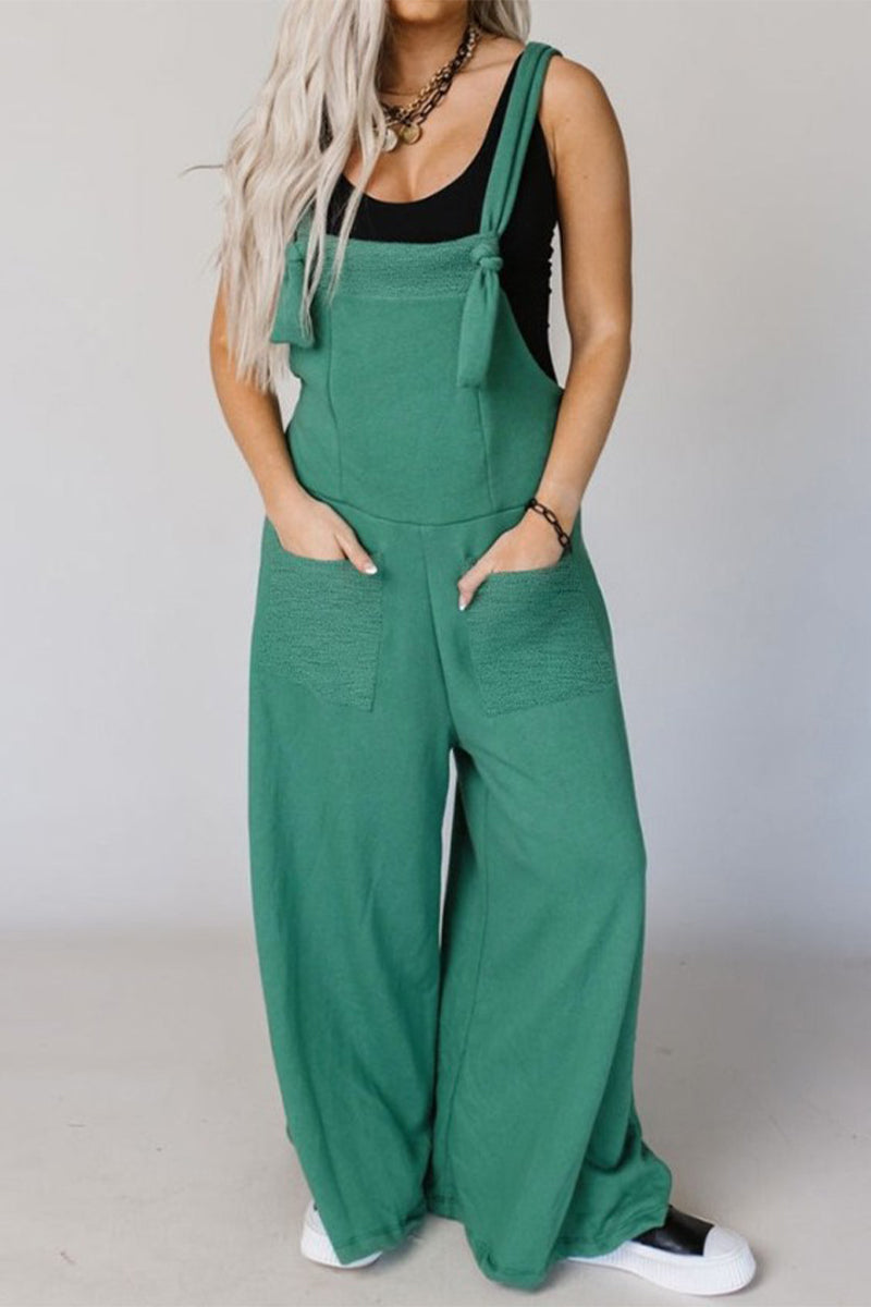 Kaynafashions - Casual Solid Pocket U Neck Loose Jumpsuits