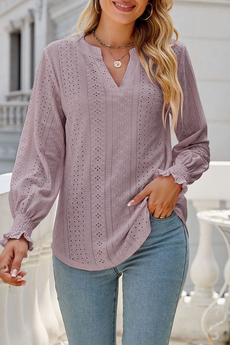 Kaynafashions - Casual Solid Hollowed Out Stringy Selvedge V Neck Tops