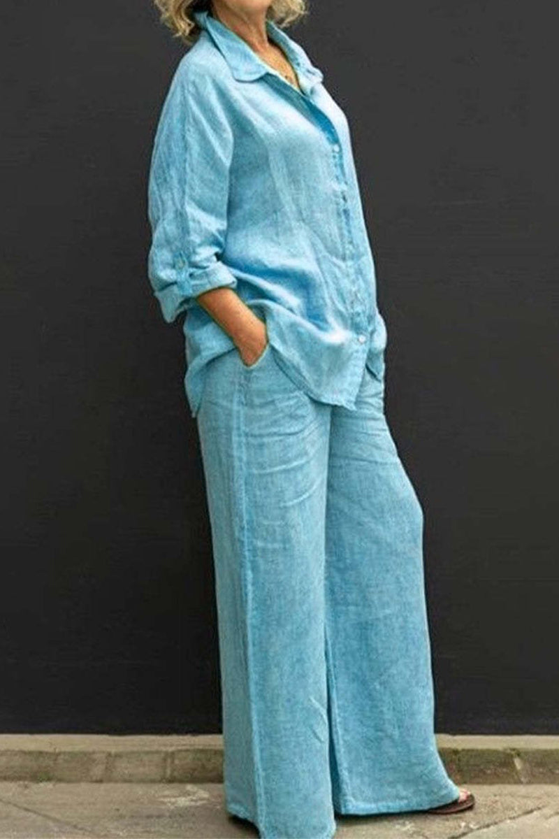 Kaynafashions - Casual Simplicity Solid Pocket Turndown Collar Long Sleeve Two Pieces(8 Colors)