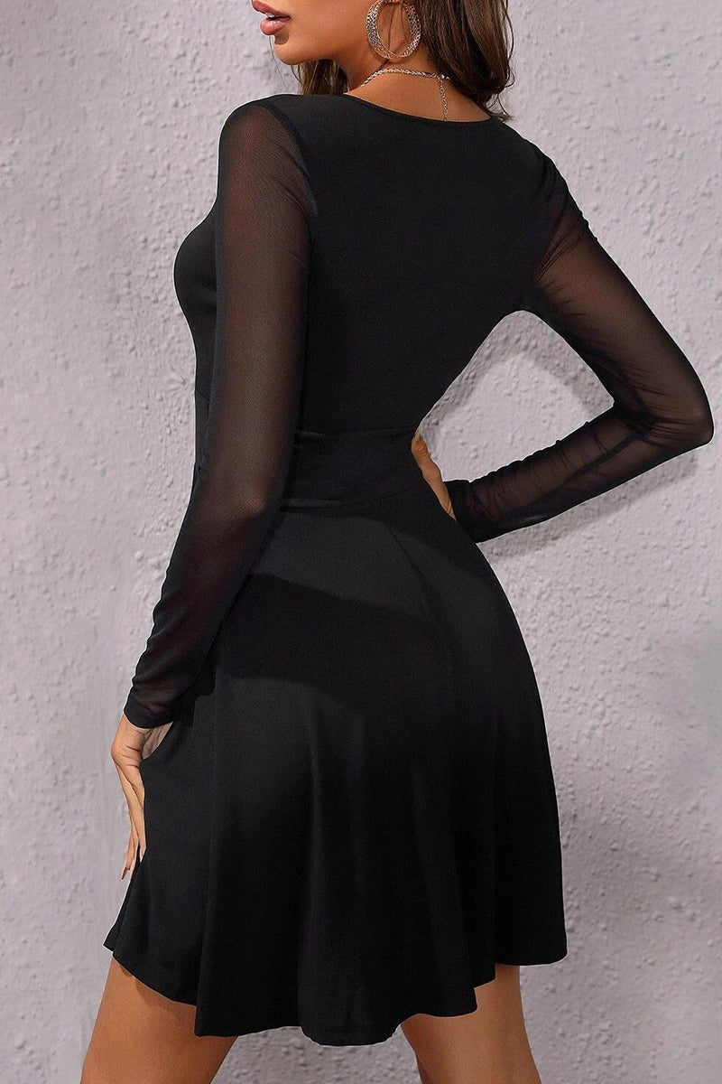 Kaynafashions - Elegant Solid Mesh V Neck Pleated Dresses