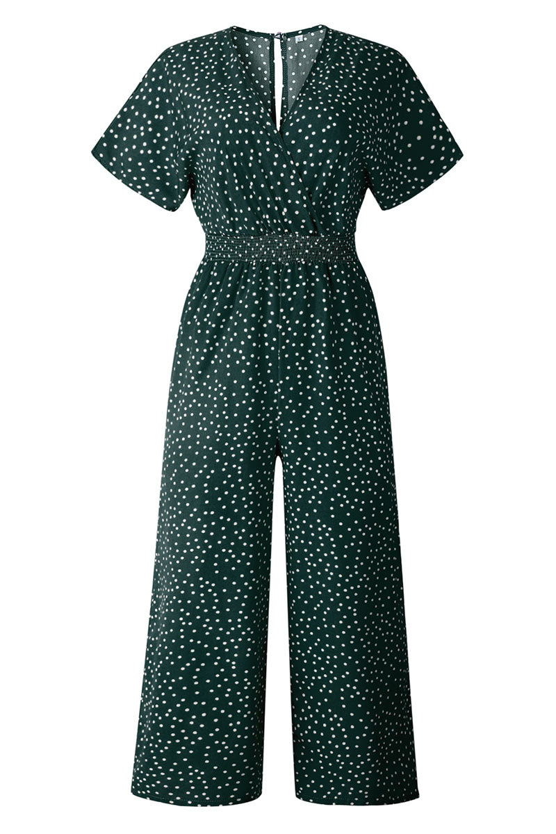 Kaynafashions - Fashion Casual Dot Patchwork V Neck Loose Jumpsuits(4 Colors)