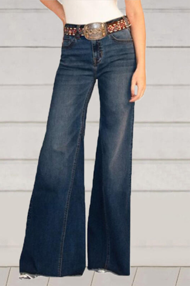 Kaynafashions - Street Solid High Waist Regular Denim Jeans(No Belt)