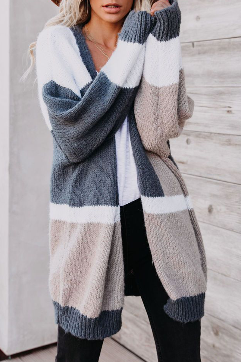 Kaynafashions - Casual Color Lump Patchwork V Neck Tops