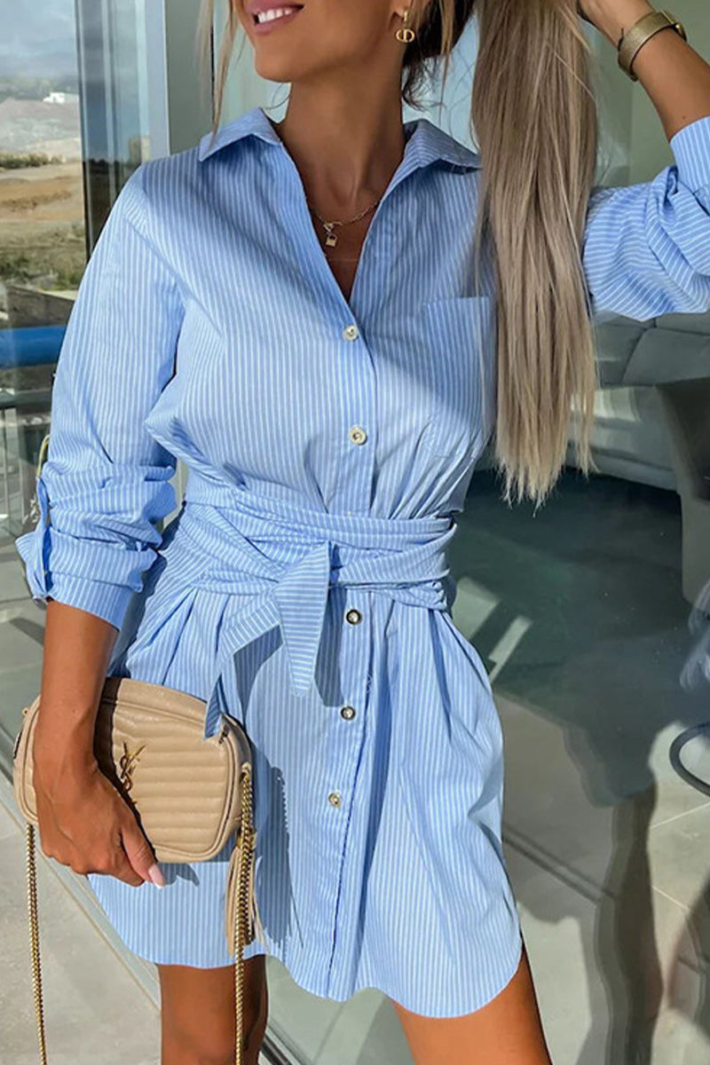 Kaynafashions - Casual Simplicity Solid Pocket Shirt Collar Shirt Dress Dresses(3 Colors)