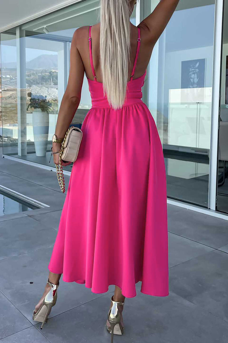 Kaynafashions - Sexy Celebrities Solid Hollowed Out Pocket Slit V Neck Evening Dress Dresses(4 Colors)