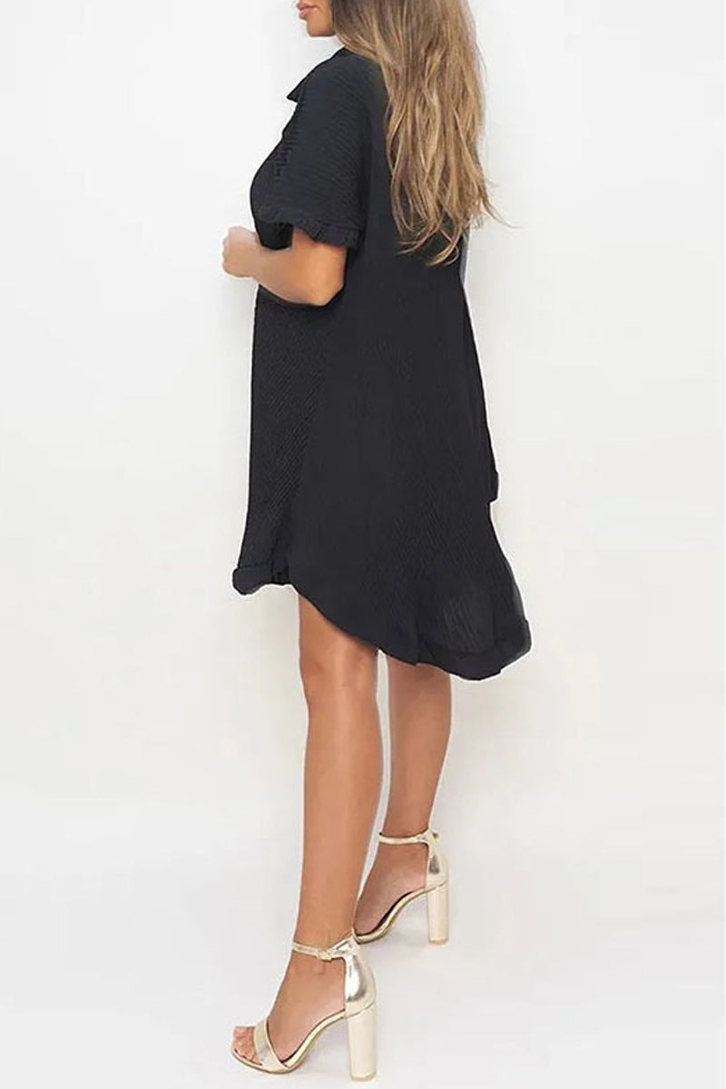 Kaynafashions - Casual Solid Patchwork Turndown Collar Shirt Dress Dresses