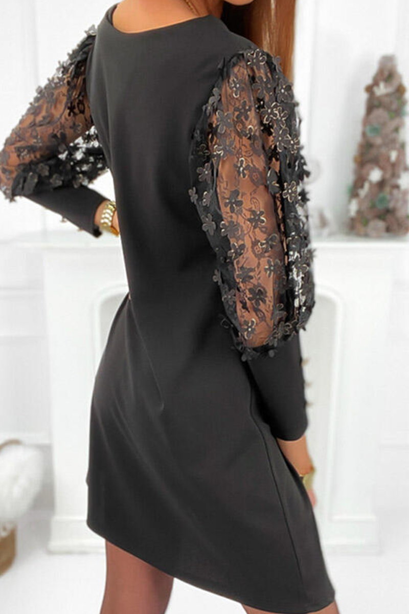 Kaynafashions - Casual Solid Patchwork Mesh Straight Dresses