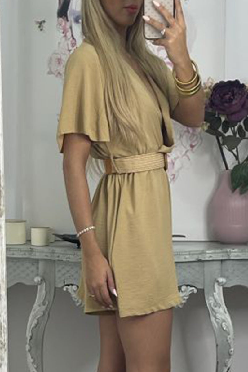 Kaynafashions - Casual Solid With Belt V Neck Loose Jumpsuits