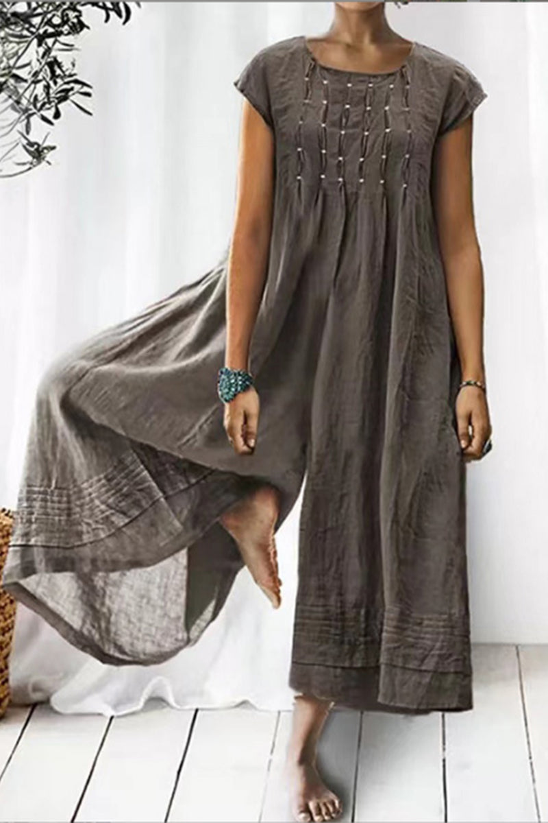 Kaynafashions - Casual Simplicity Solid O Neck Loose Jumpsuits(6 Colors)